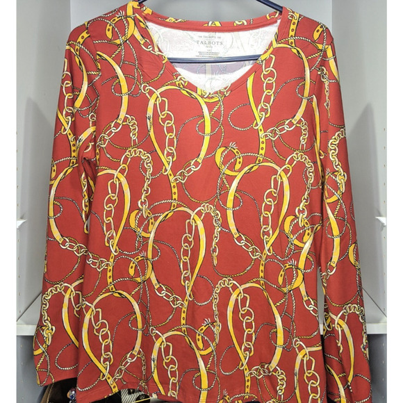 Talbots Tops - Talbots Tee Long Sleeve 95% Cotton 5% Spandex V Neck Burnt Orange Gold L Petite